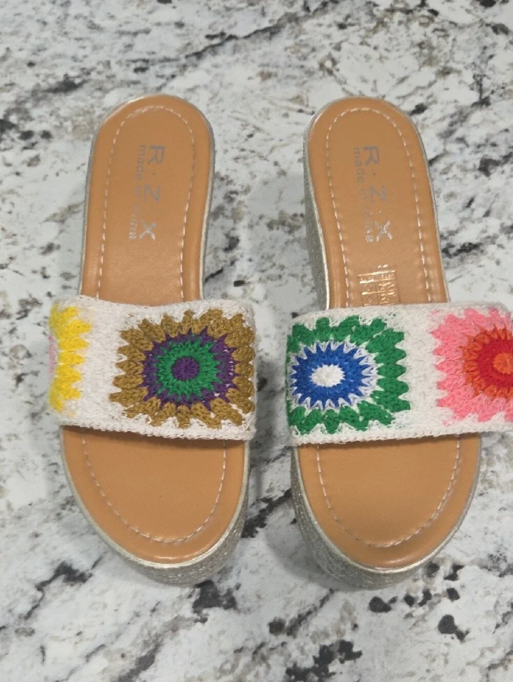 RZX Multicolor Crochet Slide Sandals - Women's Casual Summer Slip-Ons